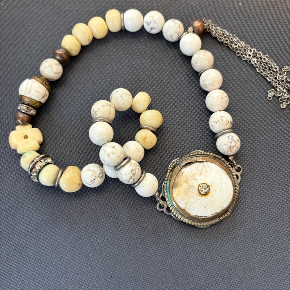 Double wrap white turquoise bracelet.